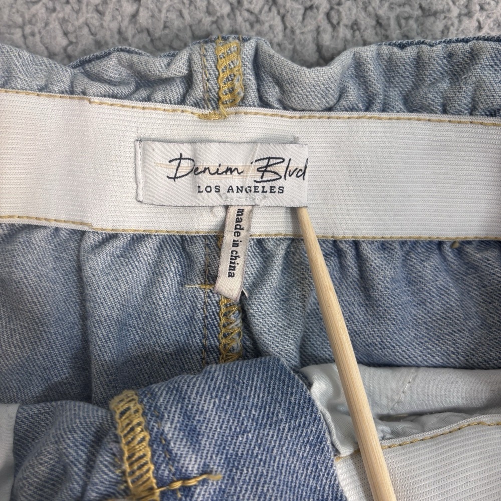 Denim Blvd Shorts Womens Blue Jean Medium Retro High Waisted Paperbag Rolled Hem - Picture 3 of 9